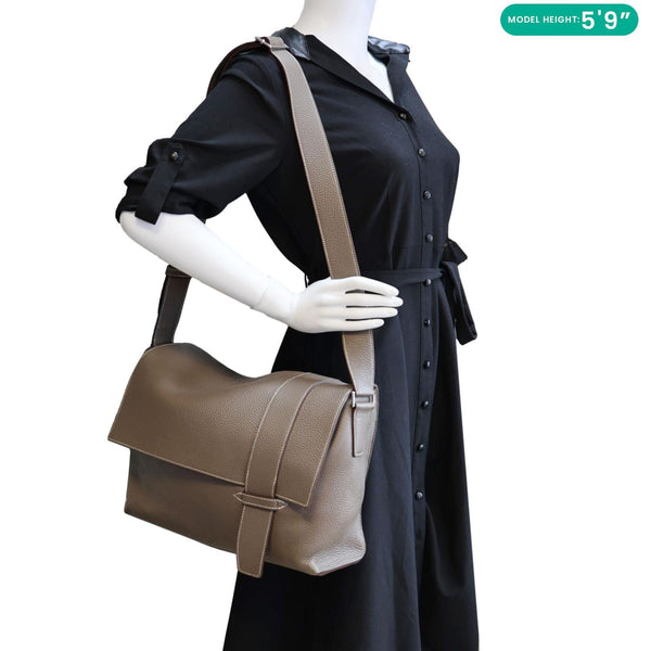 HERMES Alfred 35 Clemence Leather Messenger Bag Brown