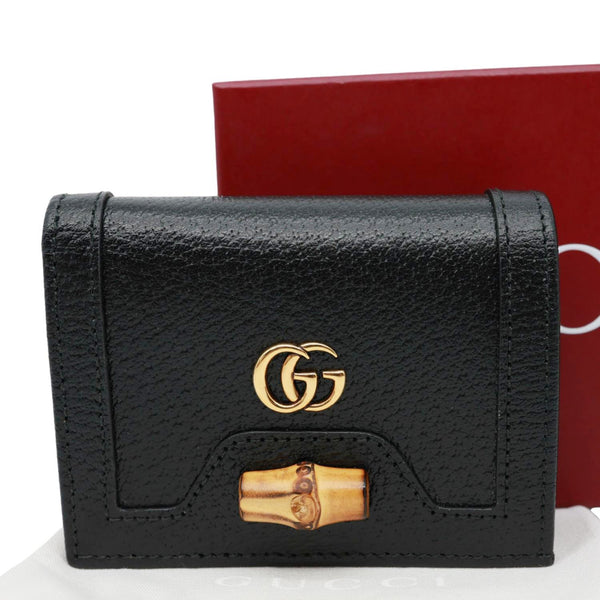 GUCCI Diana Small Bamboo Leather Card Case Wallet Black 658244