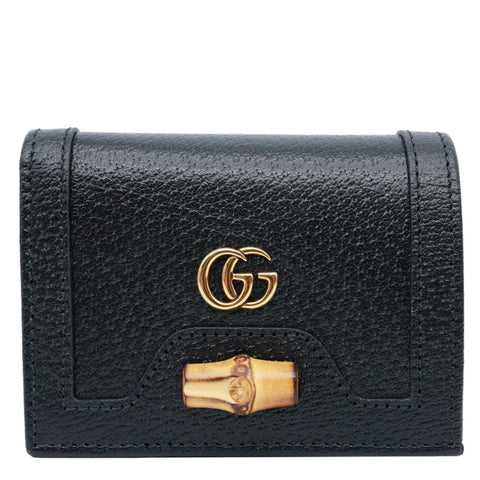 GUCCI Diana Small Bamboo Leather Card Case Wallet Black 658244