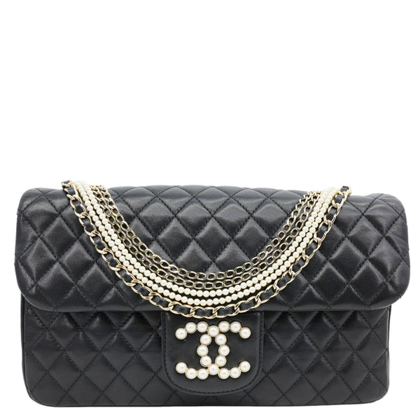 CHANEL Westminster Pearl Flap Medium Quilted Lambskin Shoulder Bag Black