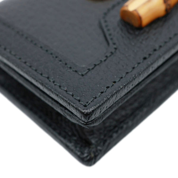 GUCCI Diana Small Bamboo Leather Card Case Wallet Black 658244