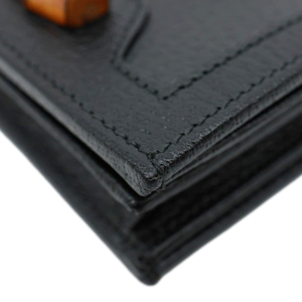GUCCI Diana Small Bamboo Leather Card Case Wallet Black 658244