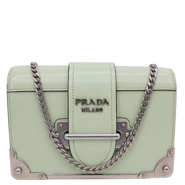 PRADA Cahier Spazzolato Soft Calfskin Leather Crossbody Bag Light Green Matte