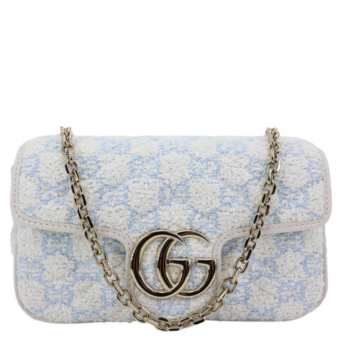 GUCCI GG Marmont Mini Quilted Sponge Boucle Shoulder Bag Light Blue 841290