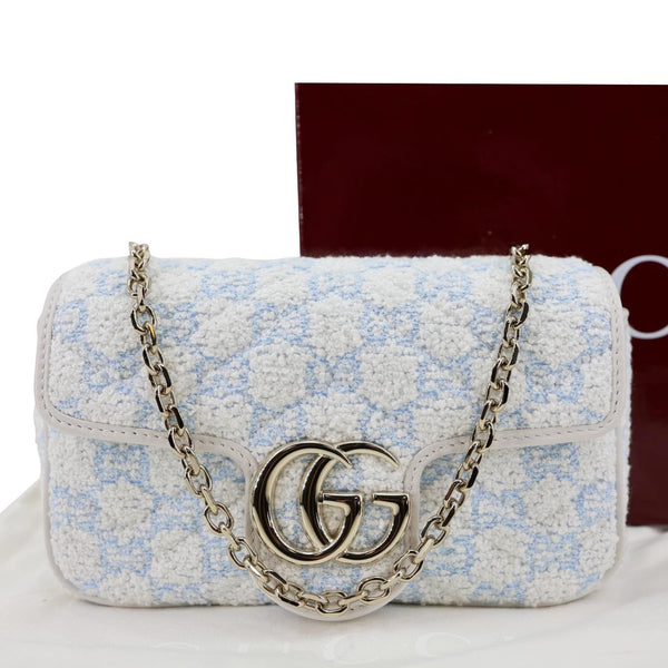 GUCCI GG Marmont Mini Quilted Sponge Boucle Shoulder Bag Light Blue 841290