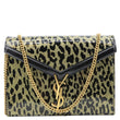 YVES SAINT LAURENT Cassandre Envelope Leopard Print Leather Chain Wallet Bag Gold