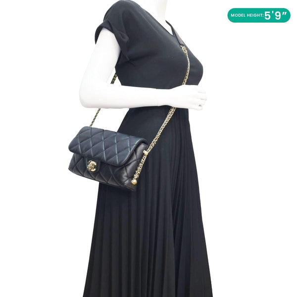 CHANEL Crush On Chains Flap Quilted Lambskin Leather Crossbody Bag Black