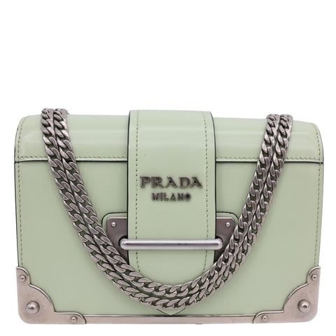 PRADA Cahier Spazzolato Soft Calfskin Leather Crossbody Bag Light Green Matte