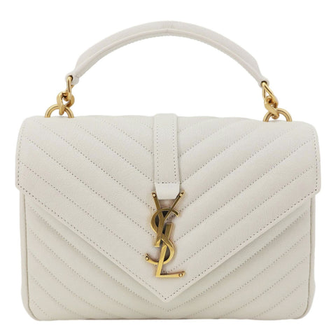 YVES SAINT LAURENT College Flap Medium Classic Chevron Leather Shoulder Bag Cream