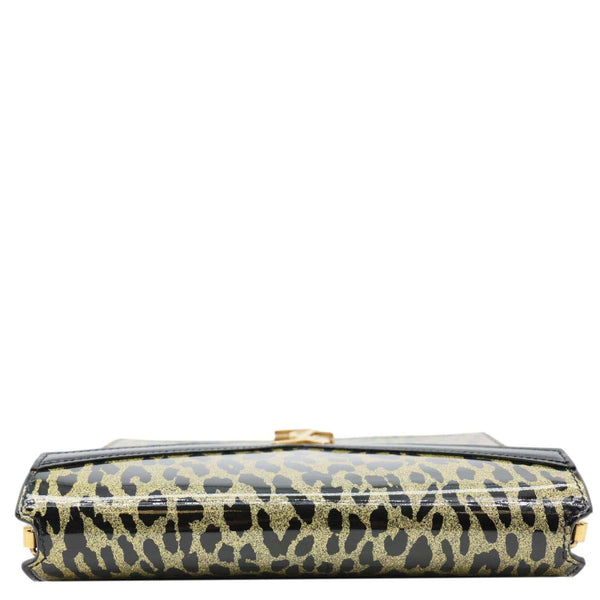 YVES SAINT LAURENT Cassandre Envelope Leopard Print Leather Chain Wallet Bag Gold