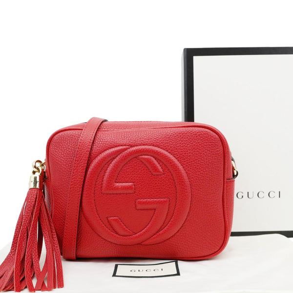 GUCCI Soho Disco Camera Leather Crossbody Bag Red 308364
