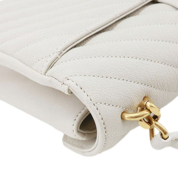 YVES SAINT LAURENT College Flap Medium Classic Chevron Leather Shoulder Bag Cream