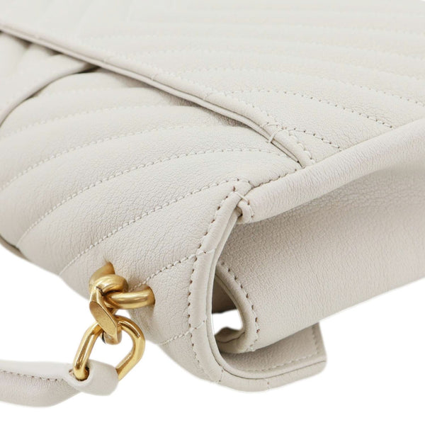 YVES SAINT LAURENT College Flap Medium Classic Chevron Leather Shoulder Bag Cream