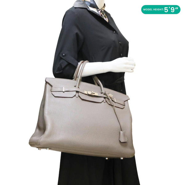 HERMES Birkin 40 Togo Leather Satchel Bag Etoupe
