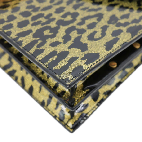 YVES SAINT LAURENT Cassandre Envelope Leopard Print Leather Chain Wallet Bag Gold