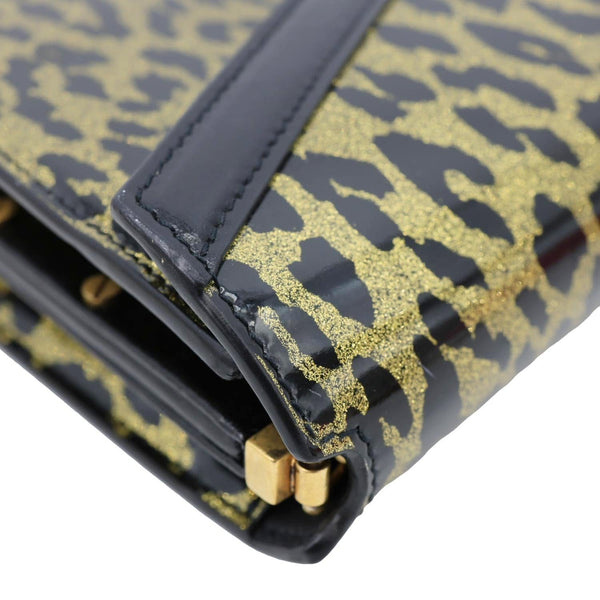 YVES SAINT LAURENT Cassandre Envelope Leopard Print Leather Chain Wallet Bag Gold