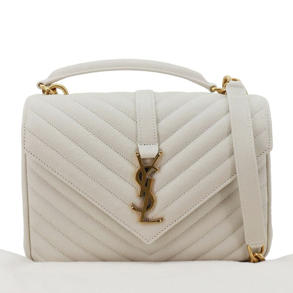YVES SAINT LAURENT College Flap Medium Classic Chevron Leather Shoulder Bag Cream