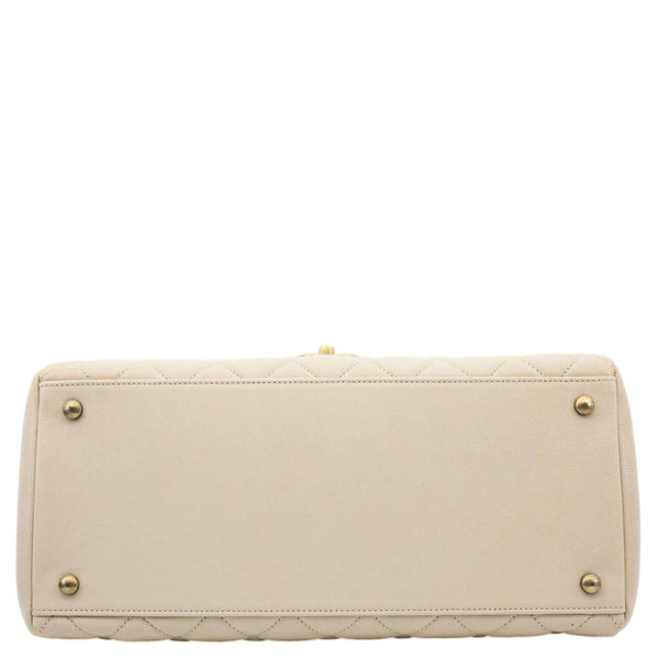 CHANEL Trapezio Flap Large Quilted Sheepskin Leather Crossbody Bag Beige