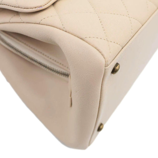 CHANEL Trapezio Flap Large Quilted Sheepskin Leather Crossbody Bag Beige