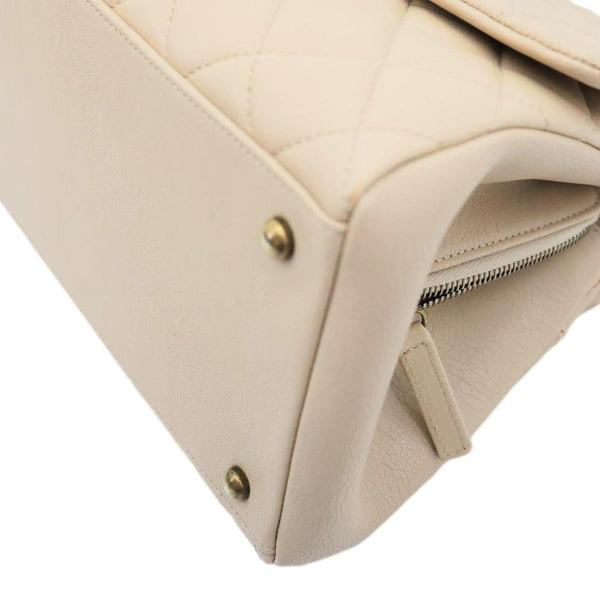 CHANEL Trapezio Flap Large Quilted Sheepskin Leather Crossbody Bag Beige