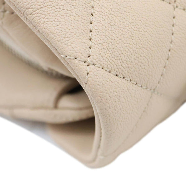 CHANEL Trapezio Flap Large Quilted Sheepskin Leather Crossbody Bag Beige