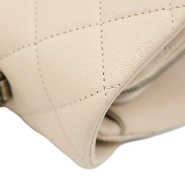 CHANEL Trapezio Flap Large Quilted Sheepskin Leather Crossbody Bag Beige