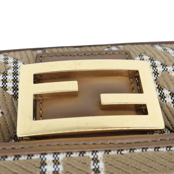 FENDI Baguette FF Embroidered Canvas Shoulder Bag Beige