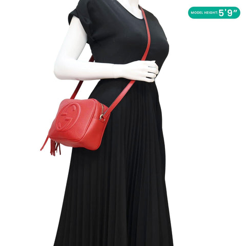 GUCCI Soho Disco Camera Leather Crossbody Bag Red 308364