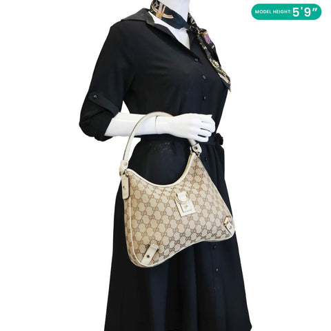 GUCCI Abbey GG Canvas D Ring GG Canvas Hobo Bag Beige 130738