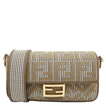FENDI Baguette FF Embroidered Canvas Shoulder Bag Beige