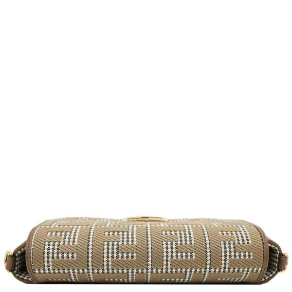 FENDI Baguette FF Embroidered Canvas Shoulder Bag Beige