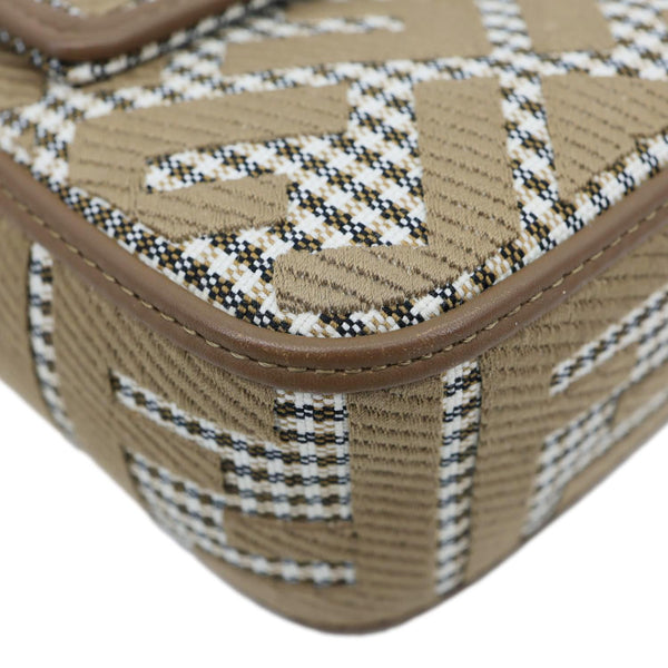 FENDI Baguette FF Embroidered Canvas Shoulder Bag Beige