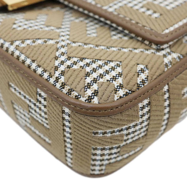 FENDI Baguette FF Embroidered Canvas Shoulder Bag Beige