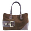 GUCCI Horsebit Suede Leather Tote Bag Brown