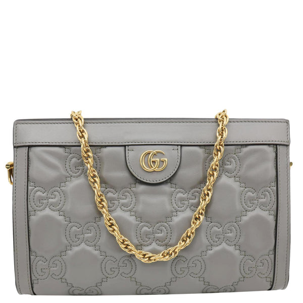 GUCCI Double G Small Matelasse Leather Chain Shoulder Bag Grey 702200
