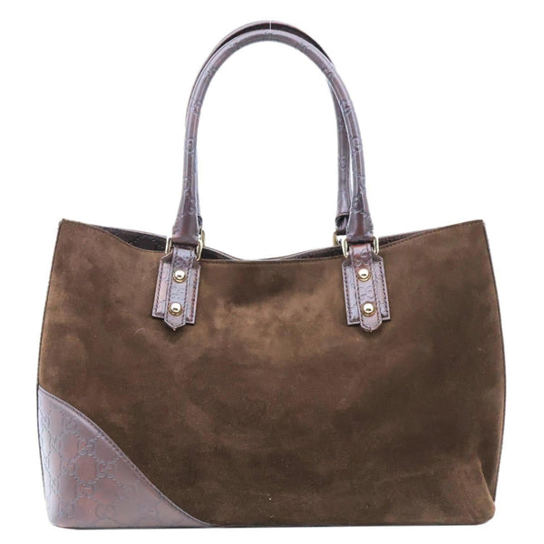 GUCCI Horsebit Suede Leather Tote Bag Brown