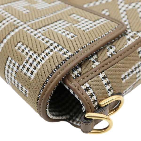 FENDI Baguette FF Embroidered Canvas Shoulder Bag Beige