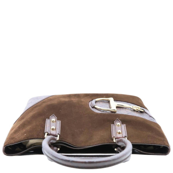 GUCCI Horsebit Suede Leather Tote Bag Brown