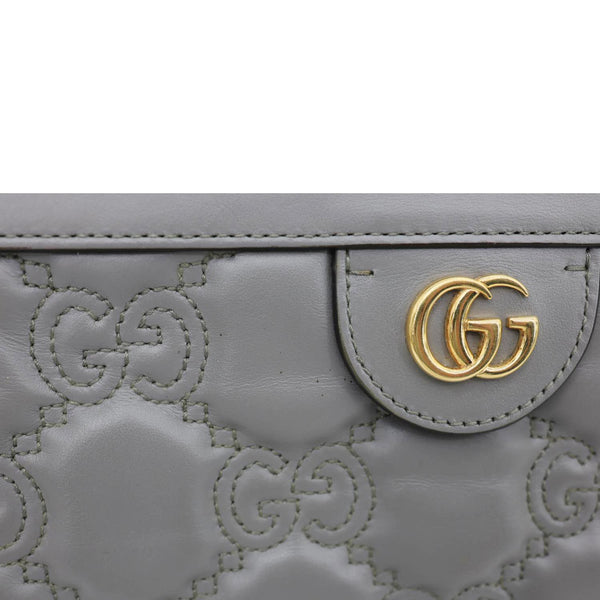 GUCCI Double G Small Matelasse Leather Chain Shoulder Bag Grey 702200
