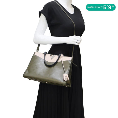 LOUIS VUITTON Very Zipped Monogram Leather Tote Shoulder Bag Green