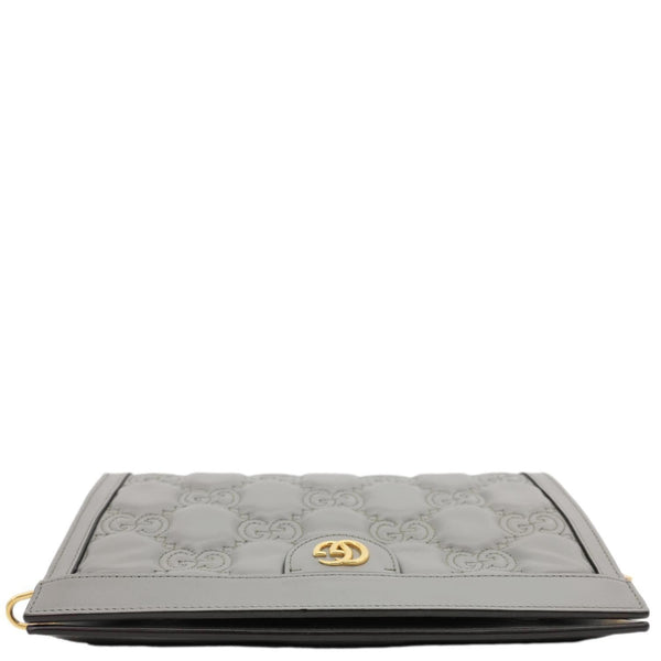 GUCCI Double G Small Matelasse Leather Chain Shoulder Bag Grey 702200