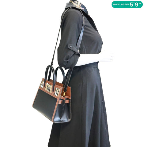 BURBERRY Title Two Handle Vintage Check Canvas Tote Bag Black