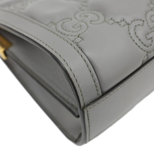 GUCCI Double G Small Matelasse Leather Chain Shoulder Bag Grey 702200