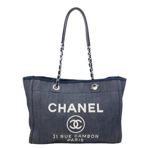 CHANEL Deauville Small Denim Tote Bag Navy Blue