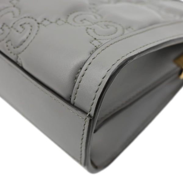 GUCCI Double G Small Matelasse Leather Chain Shoulder Bag Grey 702200
