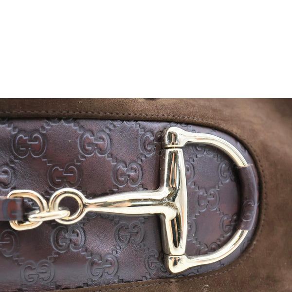 GUCCI Horsebit Suede Leather Tote Bag Brown