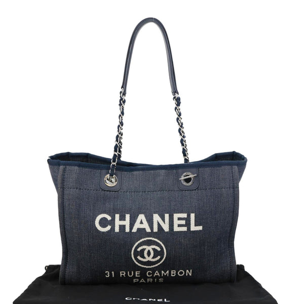 CHANEL Deauville Small Denim Tote Bag Navy Blue