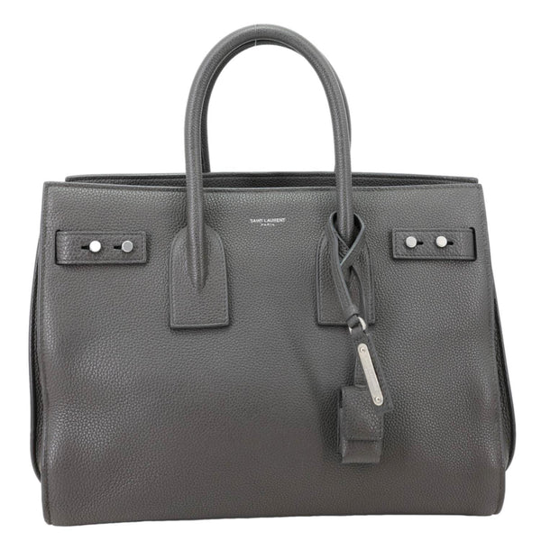 YVES SAINT LAURENT Sac De Jour Grained Calfskin Leather Tote Bag Grey