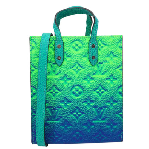 LOUIS VUITTON Sac Plat XS Taurillon Illusion Leather Crossbody Bag Bleu Vert