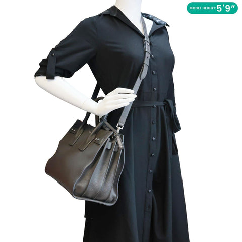 YVES SAINT LAURENT Sac De Jour Grained Calfskin Leather Tote Bag Grey